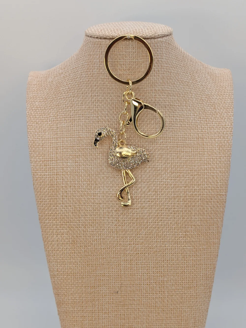 White Rhinestone Metal Flamingo Keychain Bag Charm